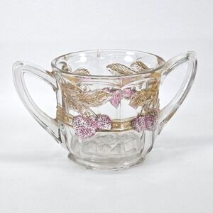 Northwood Strawberry & Cable Sugar Bowl Ruby Stain Gold Trim Art Deco 1911 Glass